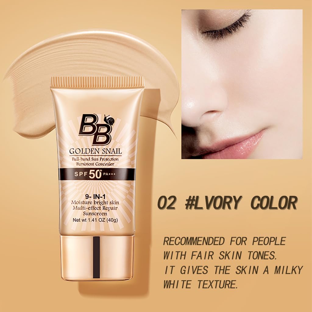 FPNNZ BB Cream SPF 50 face moisturiser – Snail Tinted Moisturiser with High Coverage, Hydrating Face Sun Cream for Women, Anti-Aging & Colour Correcting, Foundation for Mature skin 40g