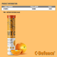 Vitamin C 1000mg Effervescent Tablets - Orange Flavour - 6 Tube of 20 Tablets (120) - Club Vits