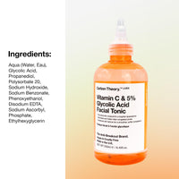 Carbon Theory SupaVIT-C Vitamin C Skin Toner for Face - 5% Glycolic Acid Toner & Blemish Control Cleanser - Reduces Excess Oil & Minimises Pores - Exfoliating Vegan Facial Tonic - 250ml