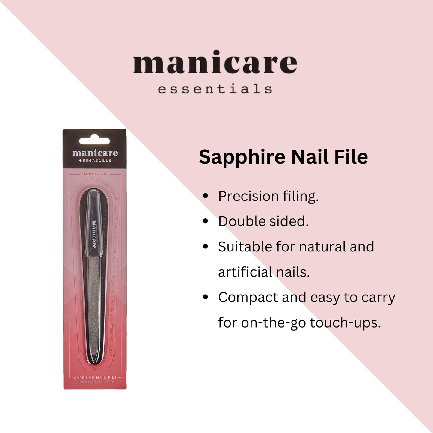Manicare Sapphire Nail File, Long Double Sided With Coarse and Fine Grit For Shaping and Styling Natural and Artificial Nails, Ideal For Tough Nails, Long Lasting, Perfect For at Home Manicures