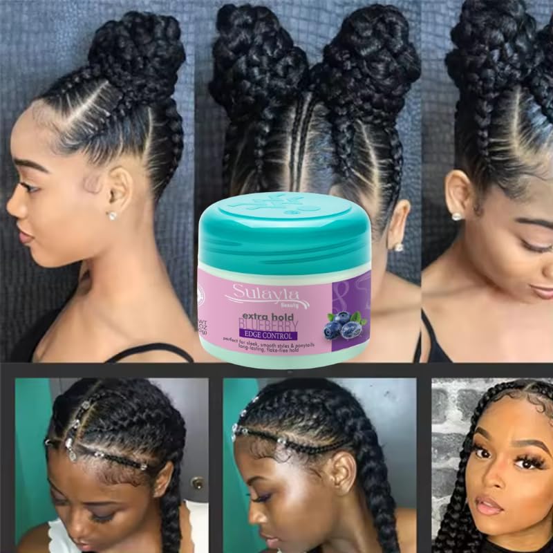 Sulayla Beauty Blueberry Edge Control Extra Hold, 150 grams, for Sleek Smooth Styles, with Jojoba Oil, Ginger Extract, Castor Oil, Biotin, Coconut Oil & Honey Extract