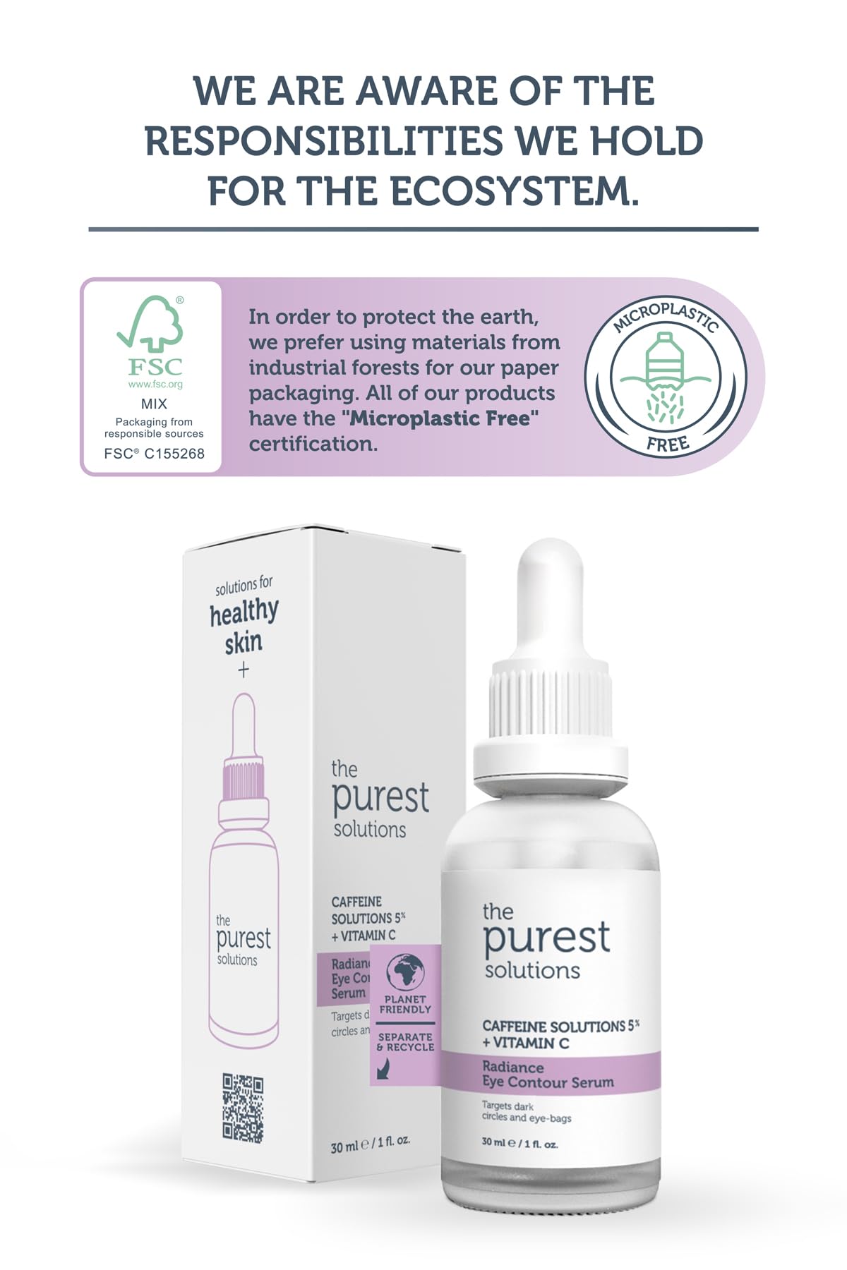 The Purest Solutions Radiance Eye Contour Serum (Caffeine Solutions 5% + Vitamin C) - Bright and Rested Appearance - Skin Tone Difference Reduction - Under-Eye Bag Care - Vegan | Cruelty Free (30 ml)