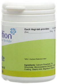 Bio Nutrition Zinc Gluconate - 15mg Zinc - Antioxidant Mineral - 100 vegi-tabs