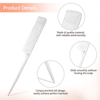 Mozeat Lens MOZEAT LENS Metal Rat Tail Comb Stainless Steel Hair Comb with Parting Tip for Hair Stylist Women Men