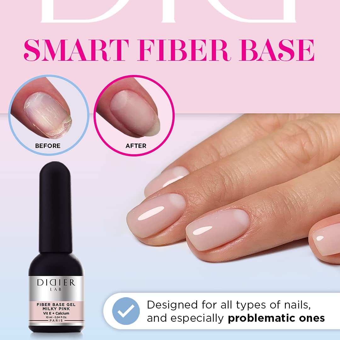 DIDIER LAB Didier Lab- Premium Milky Pink Gel Nail Polish Base Coat 10ml -Extra Strong Nail Strengthener For Damaged Nails - Gel Base Coat - Nail Varnish - Gel Polish - Clear Nail Polish - LED UV Gel Nail Polish