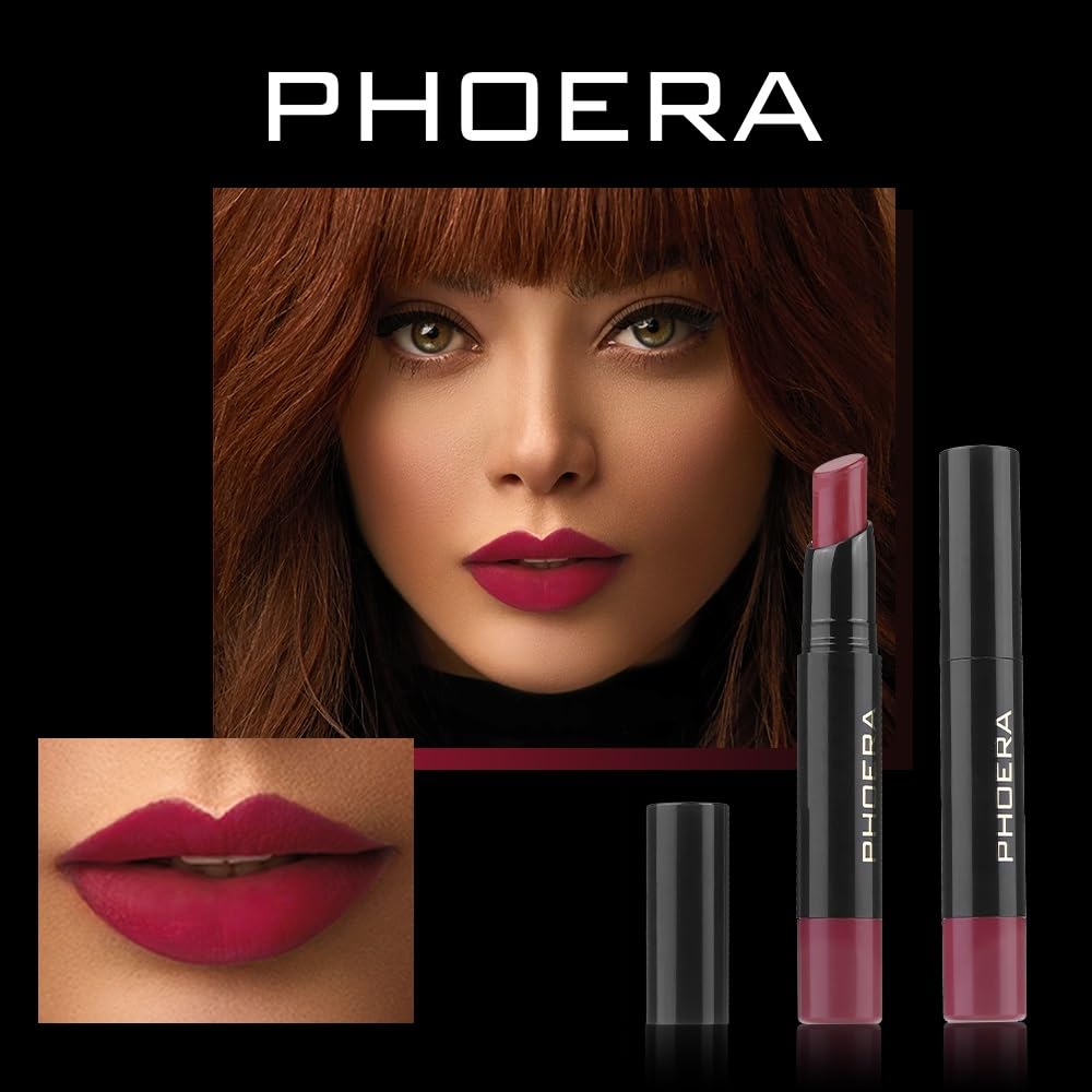 Phoera PHOERA Ultra Matte Non-Transfer Lipstick, 24hr Long-Lasting, Waterproof, Smudge Resistant, High-Intensity Colour, Creamy Matte, Hypoallergenic (302 JANET)