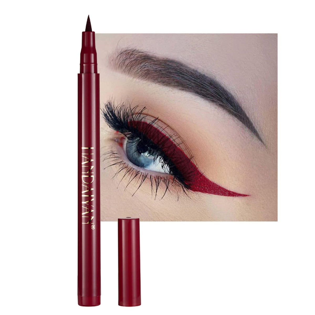 RenhuangFuxi Red Colored Waterproof Liquid Eye Makeup Tools, Eyeliner Highly-Pigmented All Day Long-Lasting Black, White, Red Wine, Blue