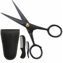 Ontaki ONTAKI 5" Beard Moustache Scissors Professional German Steel 2 Comb Carrying Pouch Mustache Trimming - Hand Forged Bevel Edge Precision Men Facial Hair Grooming Kit All Body Hair Black