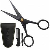 Ontaki ONTAKI 5" Beard Moustache Scissors Professional German Steel 2 Comb Carrying Pouch Mustache Trimming - Hand Forged Bevel Edge Precision Men Facial Hair Grooming Kit All Body Hair Black