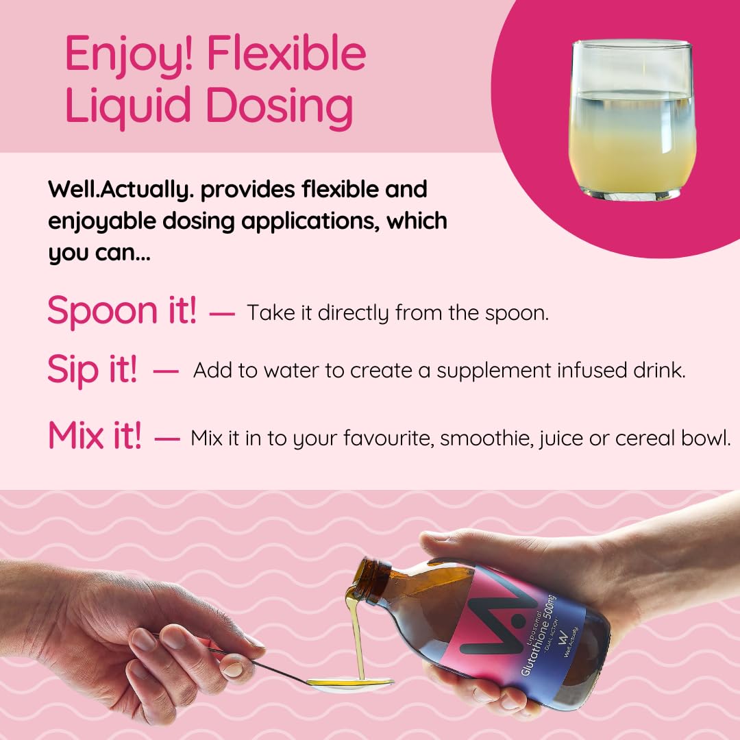 well actually WELL ACTUALLY Liposomal Glutathione 500mg (50 Servings - 250ml) High Bioavailability Setria® Glutathione Supplement with Vitamin B6 & Selenium - Powerful Antioxidant - Vegan, Cherry Mint Flavour