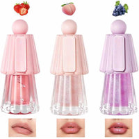 Haiyox 3PCS Glossy Hydrating Lip Oil Set,Cute Fruit-Flavored Lip Gloss Set,Jelly Fruit Lip Oil With Big Brush,Plumping Long Lasting Moisturizing Tinted Lip Balm,Glossy Lip Make Up,No-Sticky