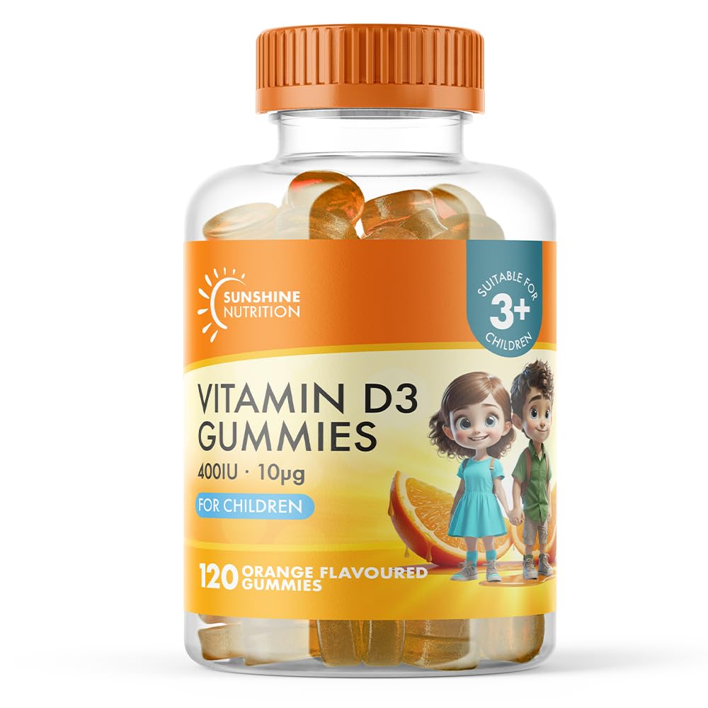Kids Vitamin D Gummies by Sunshine Nutrition - MEGA Pack Vitamin D3 400IU Orange Flavour Gummy (Pack of 120)