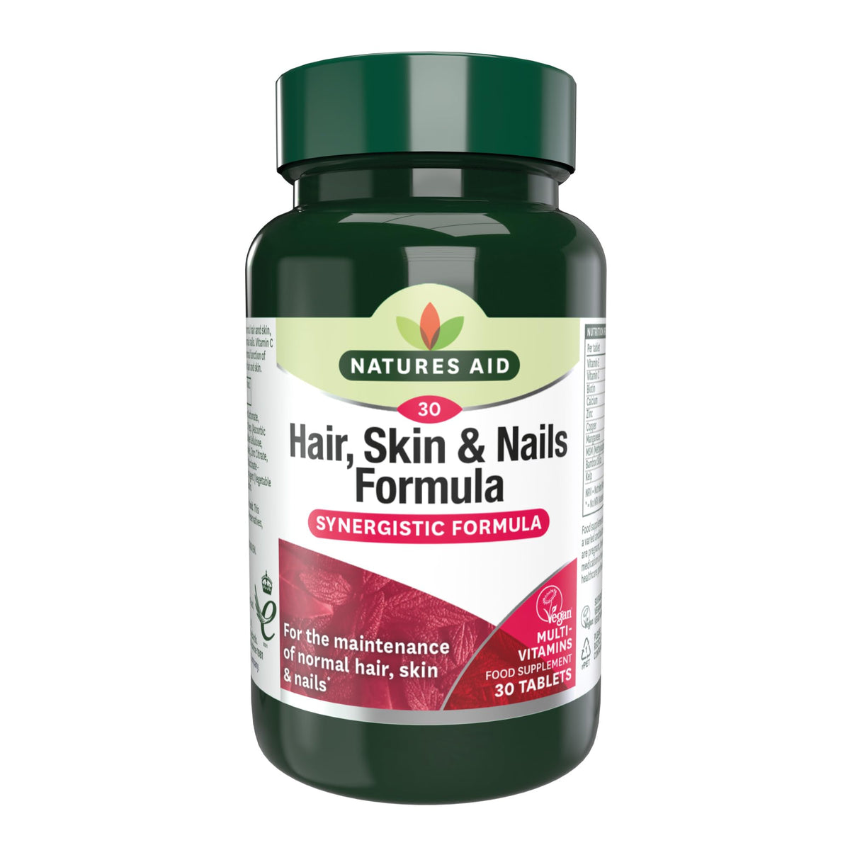 Natures Aid Hair, Skin & Nails Formula – High Potency Support for Growth, Strength & Radiance – Vegan, Gluten-Free, Non-GMO Supplement – Natural Health Supplement – 30 Tablets