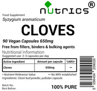 Nutrics® 650mg Clove Pure 90 V Capsules Supplements (1 Month Supply) - Cloves Syzygium aromaticum - Suitable for Vegan Vegetarian No Fillers Binders or Bulking Agents