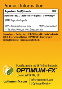 optimum-fx Berberine HCL 50,000 mg Pure Natural Extract - 500 mg at 100:1 – 120 High Strength Capsules