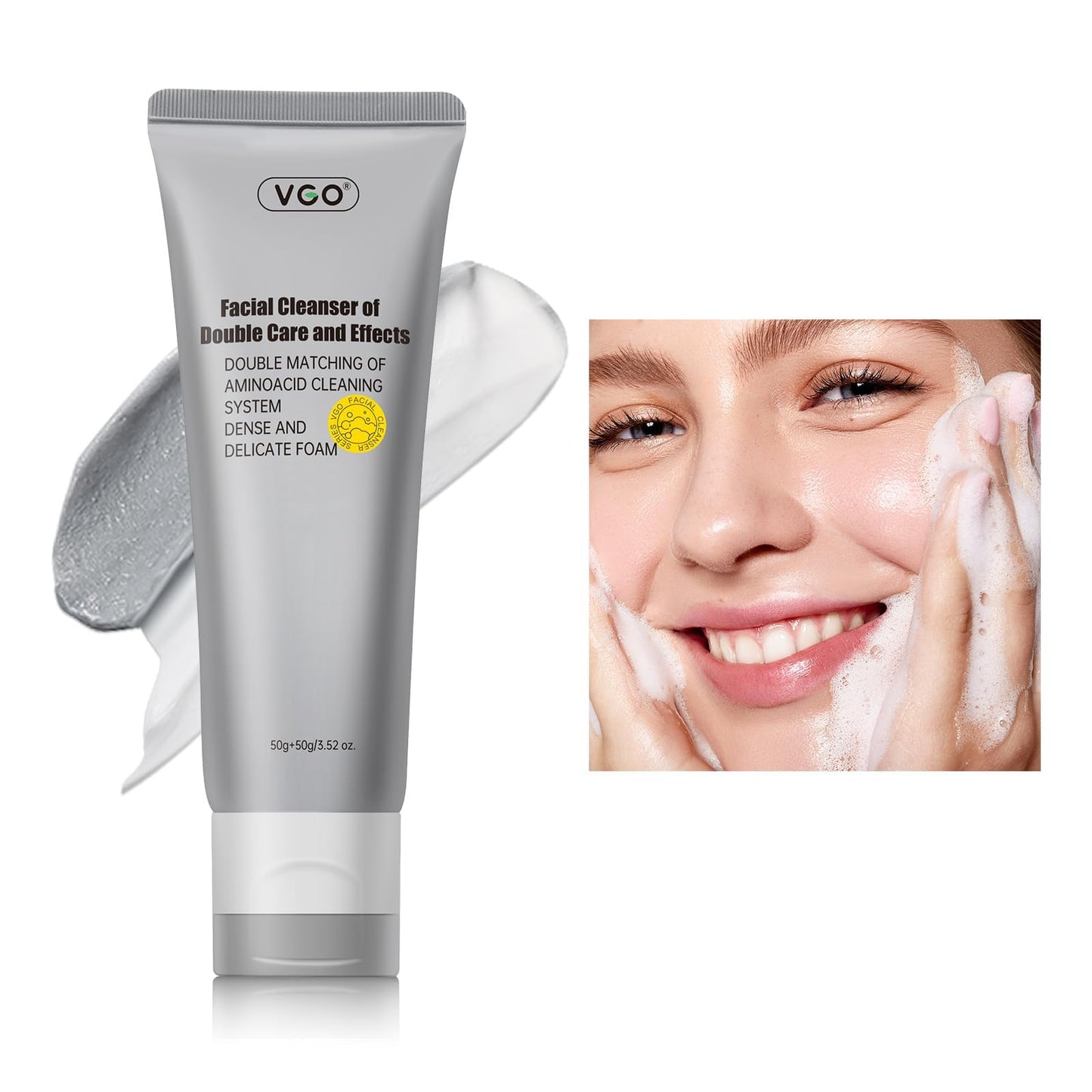 VGO Face Cleanser, Face Wash of Double Care and Effects, Cleansing Mud Mask & Amino Acid Cleansing Double Tube in 1 Facial Cleanser for All Skin Types 100g