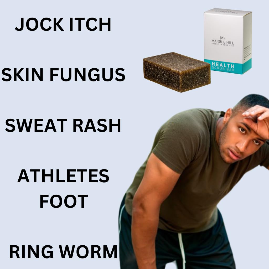 Tea Tree Oil Soap Anti-Fungal Antibacterial for Sweat Rash Ring worm Body Odour Yeast Exfoliating Natural Cleanser Acne Athletes Foot Healthy Feet Skin Nails Marble Hill Health Scrub Bar 100g