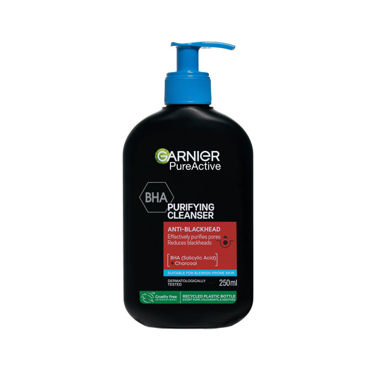 Garnier Pure Active BHA (Salicylic Acid) + Charcoal Daily Face Cleanser – Up to 24h Mattifying & Cleansing Gel For Blemish Prone Skin, Anti-blackhead – Vegan*, Leaping Bunny Approved