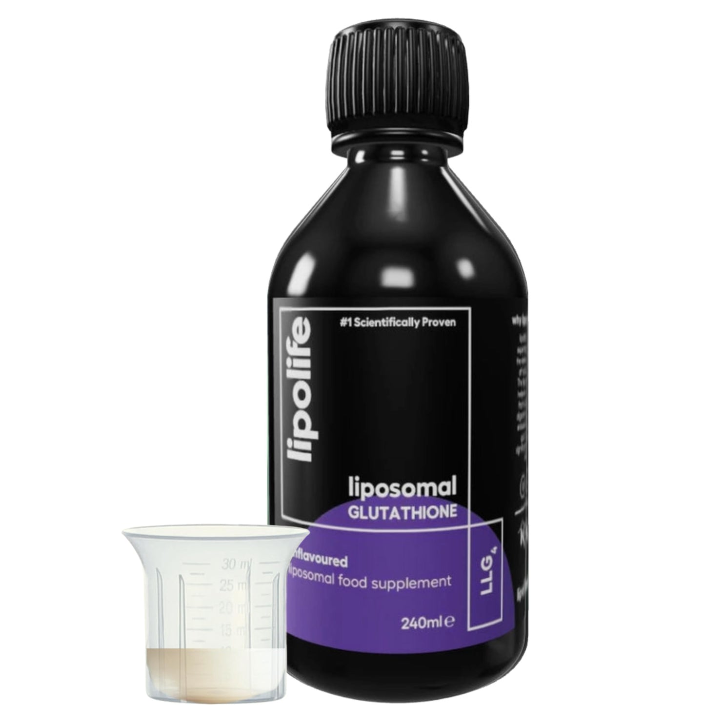 Lipolife Liposomal Glutathione Liquid 240ml - Unflavoured Glutathione Supplement for Detox & Antioxidant Support, High Absorption, Reduced Glutathione, 48 Servings, LLG4