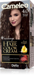 Delia Cosmetics Cameleo - Permanent Hair Colour Cream - Medium Brown - Intensive Color & Protection - 5 Oils + Omega Plus Acids - Professional, Luxurious Hair Dye - Full Kit