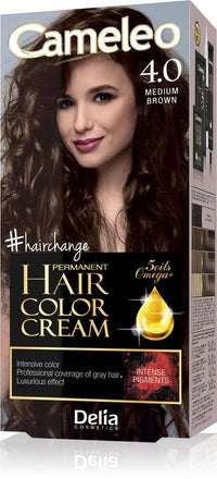 Delia Cosmetics Cameleo - Permanent Hair Colour Cream - Medium Brown - Intensive Color & Protection - 5 Oils + Omega Plus Acids - Professional, Luxurious Hair Dye - Full Kit