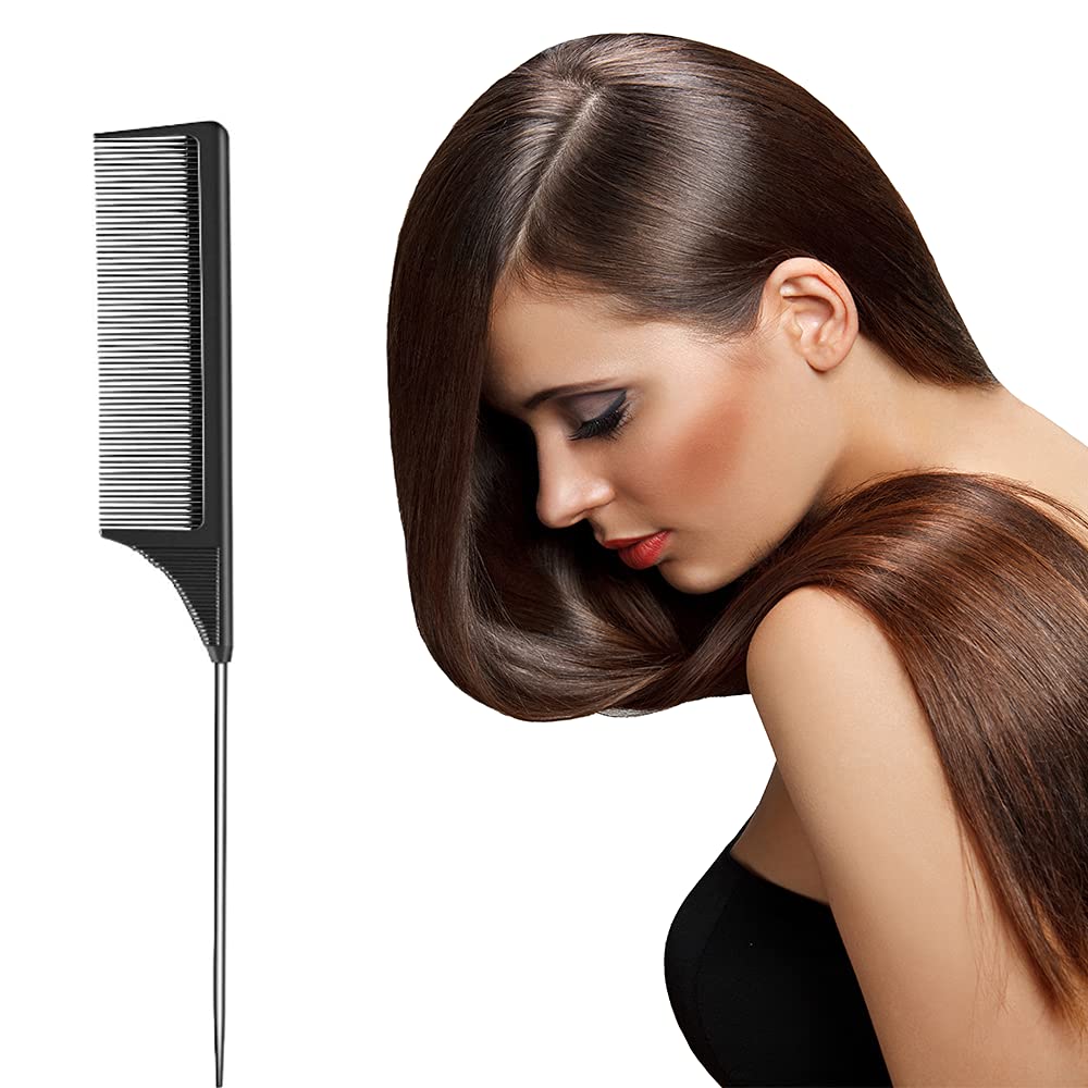 CCLKHY Pin Tail Comb, Rat Tail Combs, Black Carbon Fiber Parting Combs, Anti Static, Teasing Comb for Styling of All Hair Types
