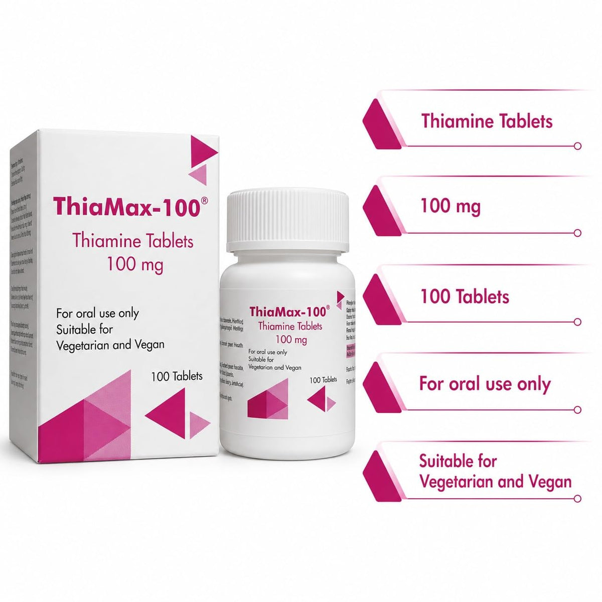 PuroSure ThiaMax-100 Vitamin B1 Thiamine 100mg Tablets – Pack of 100 - for Heart, Immune and Psychological Function & Energy Release