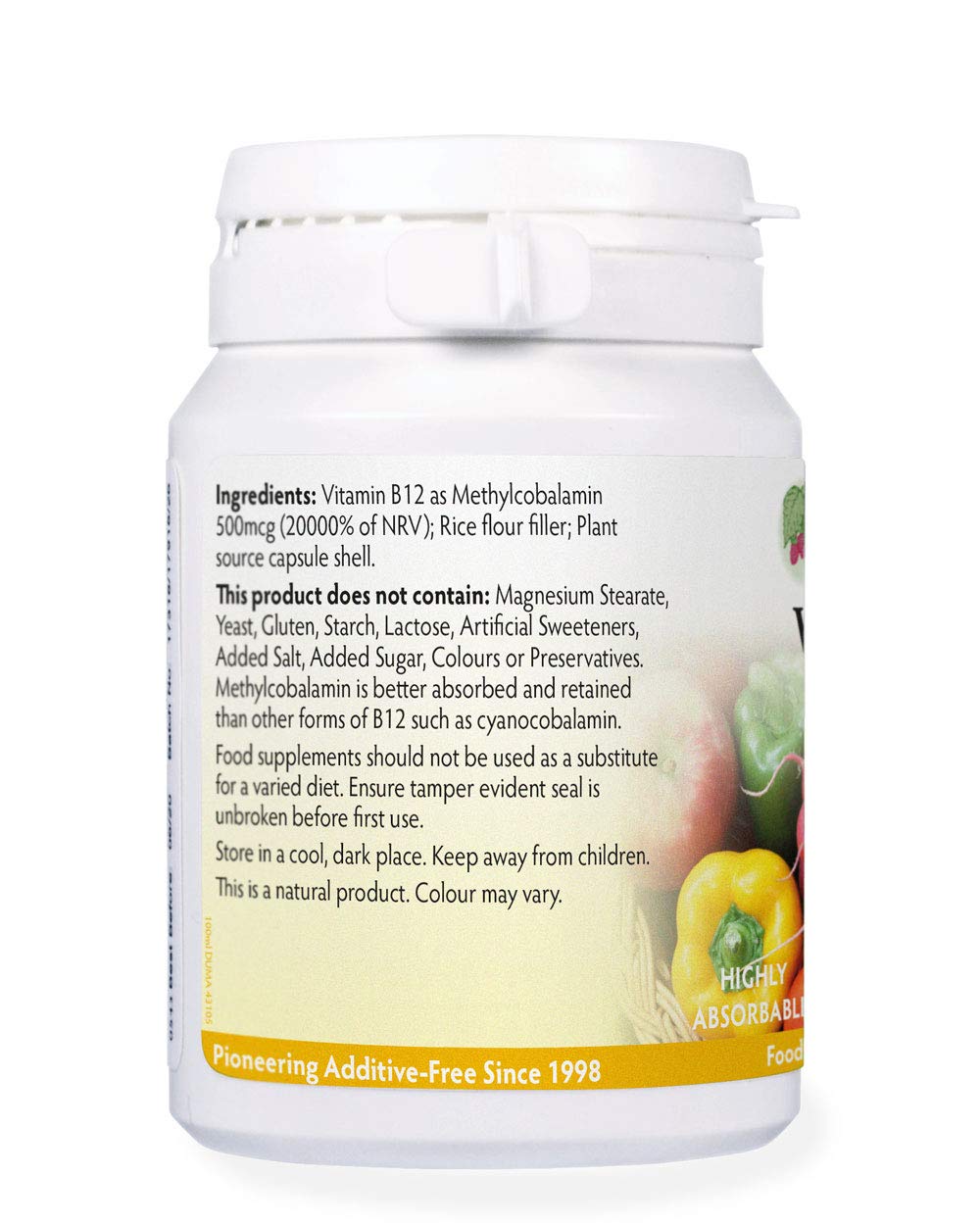 Vitamin B12 Methylcobalamin 500mcg 180 Capsules, Magnesium Stearate Free & No Nasties, B12 contributes to The Reduction of Tiredness and Fatigue, Normal Function of The Immune System, Made in UK