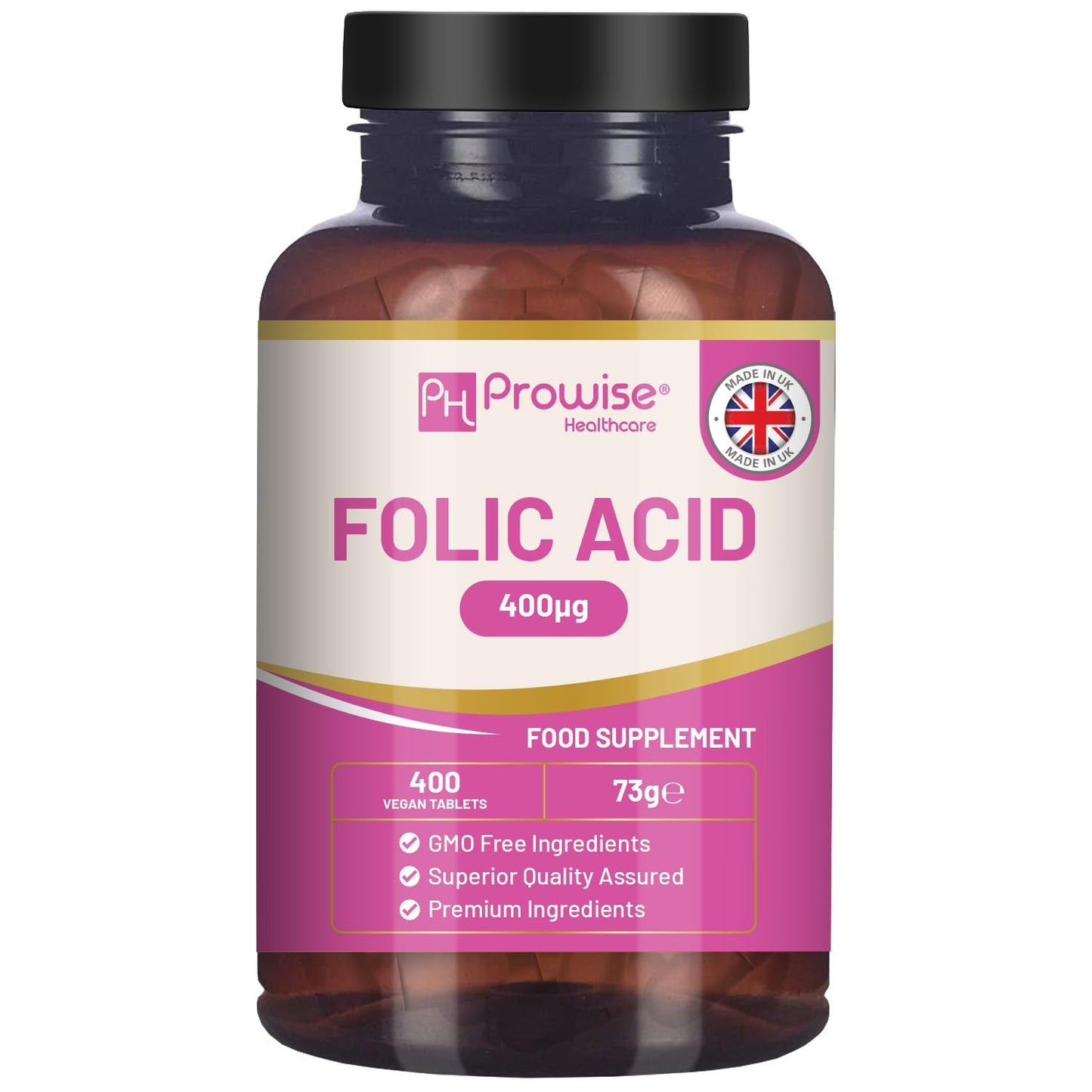 PH PROWISE Healthcare Folic Acid Tablets 400 mcg - 400 Vegan Vitamin B9 Tablets | 13 Month Supply | Vitamin B9 Pregnancy Care | Normal Function of Immune System & Maternal Tissue Growth During Pregnancy | UK Made – Prowise