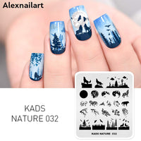 ALEXNAILART Alexnailart Nail Art Stamping Plates Picture Template with Natural Forest Wolf Moon Eagle Branch Pattern for Nail Design Manicure Print DIY Nail Design Nail Polish Transfer Tools
