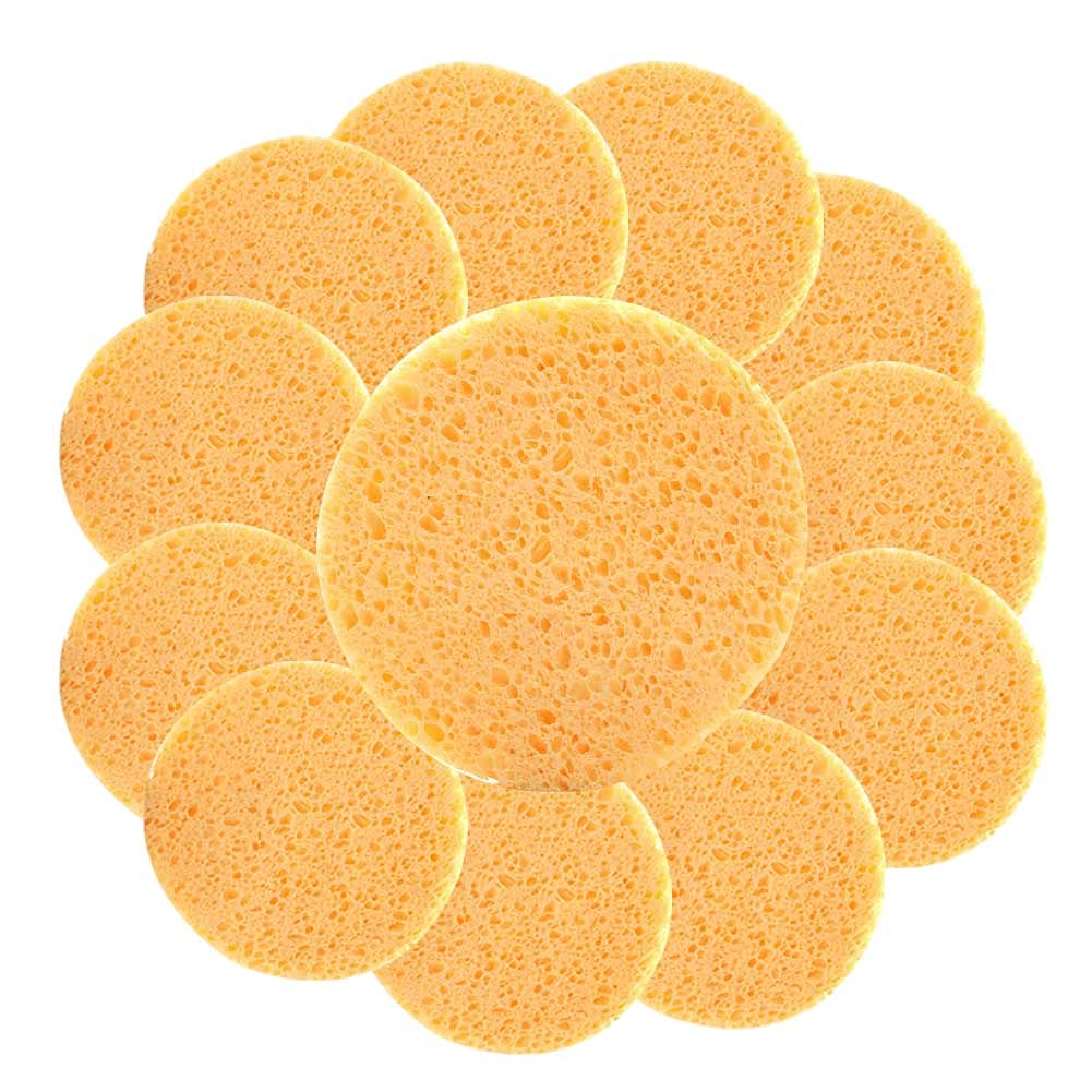 Zngou 12Pcs Large Facial Sponges Reusable Natural Round Puff Mask Cleansing Sponges Make Up Remover Cellulose Pads for Face Wash Facial Cleaning SPA