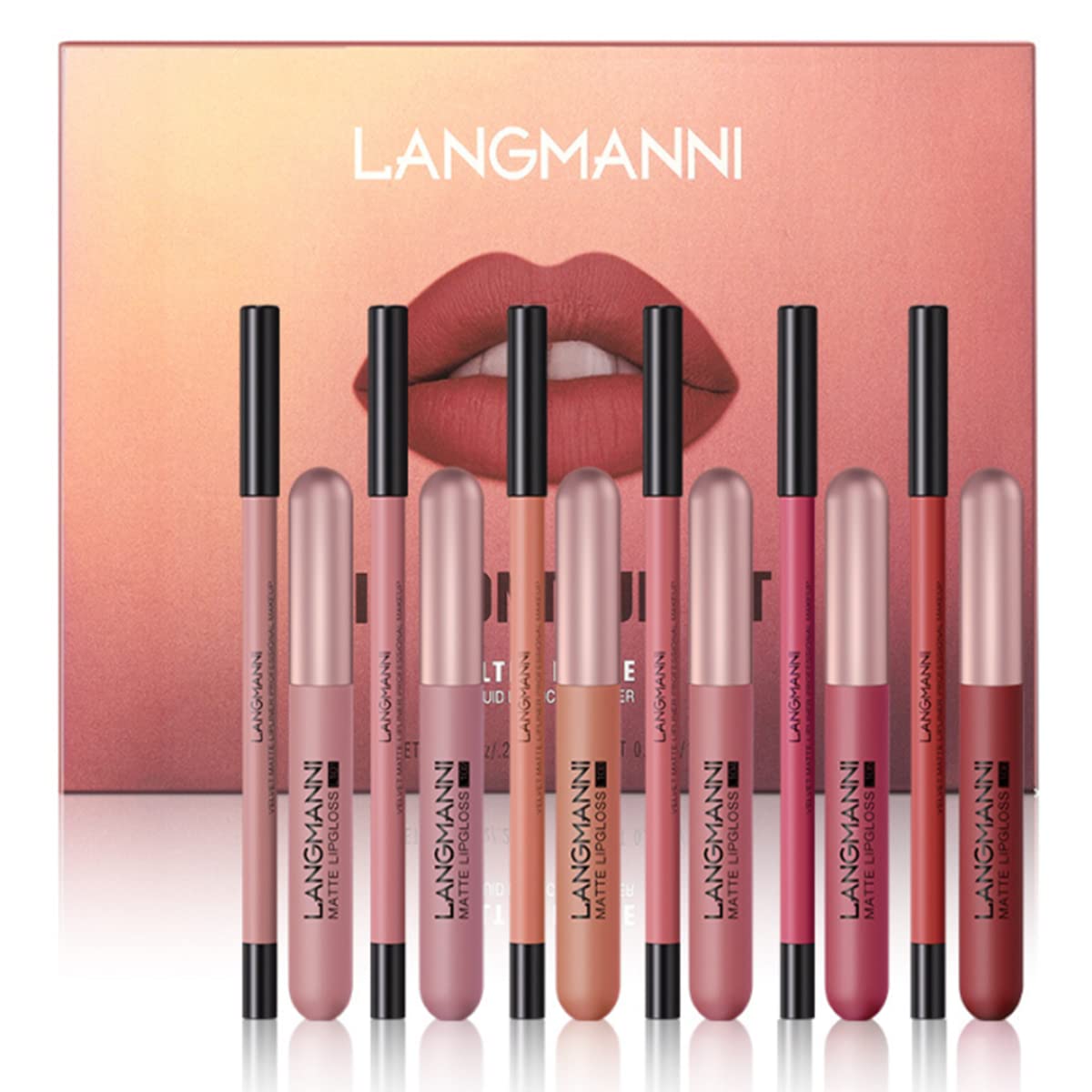 Beauty Searcher 12Pcs Lip Liner and Lipstick Set, 6 Velvety Matte Liquid Lipsticks + 6 Matching Smooth Lip Liner One Step Lips Makeup Kits, Waterproof Long Lasting Lip Gloss Makeup Gift Set
