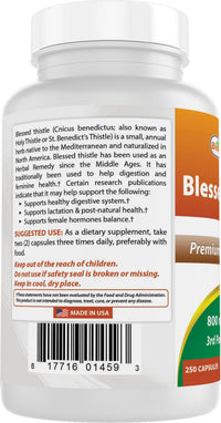 Best Naturals Blessed Thistle Breastfeeding Lactation Capsules - 800mg/Serving - 250 Count