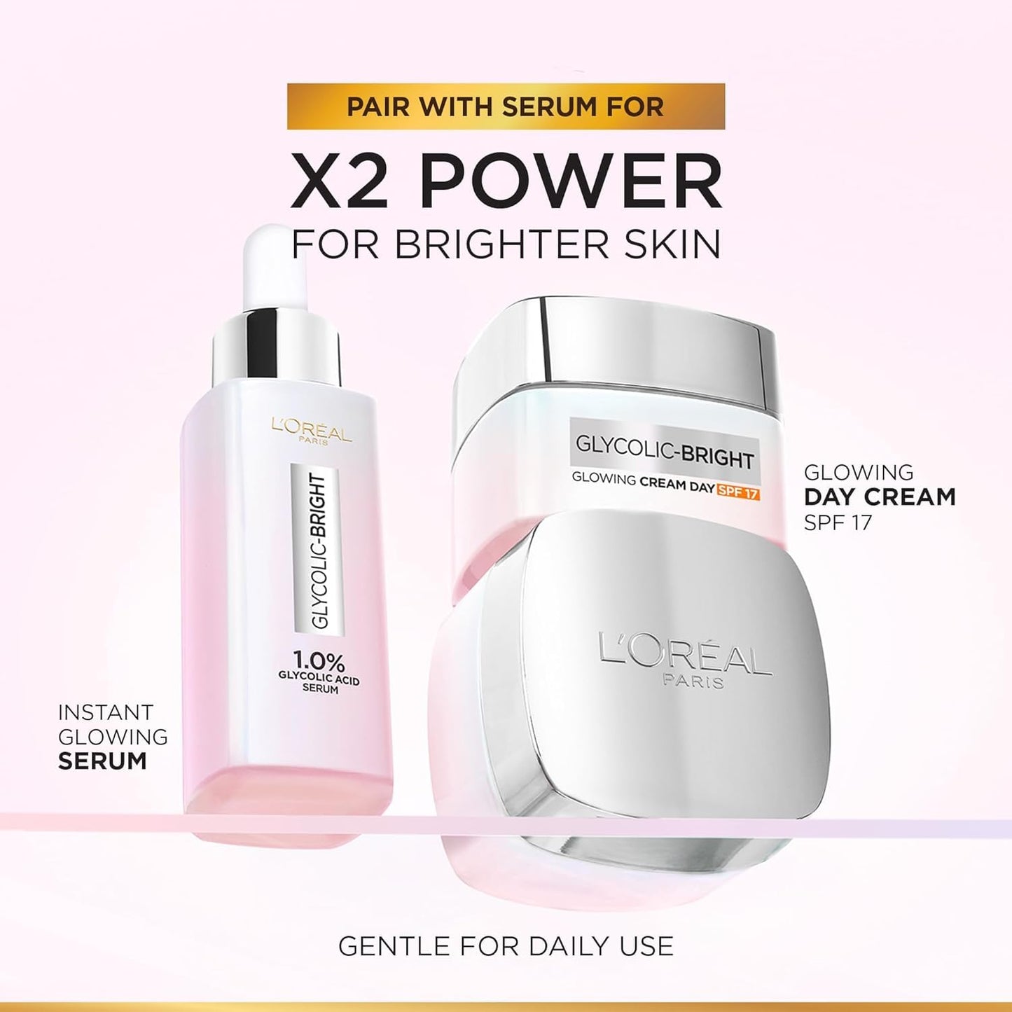 L'Oreal Paris Glycolic Bright Day Cream with SPF 17, 50ml |Skin Brightening Cream with Glycolic Acid that Visbily Minimizes Spots & Reveals Even Toned Skin