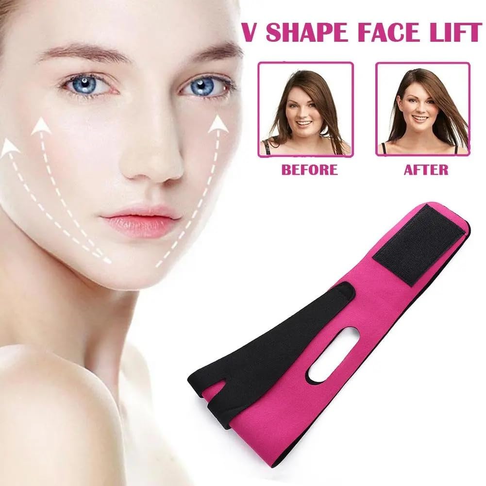 EZB Face Slimming Strap for Double Chin Removal, Saggy Neck Lifting & Face Contouring | Soft Comfortable Facial Toning Device | Pink/Black