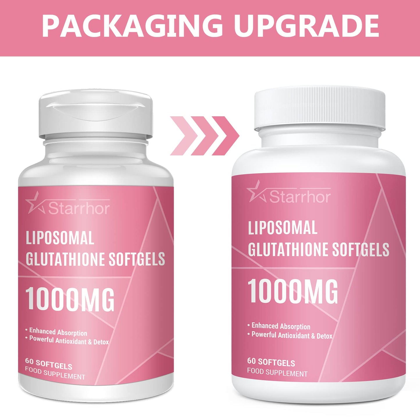 Starrhor Liposomal Glutathione 1000mg, Reduced Glutathione with Vitamin C & Hyaluronic Acid, 240 Softgels