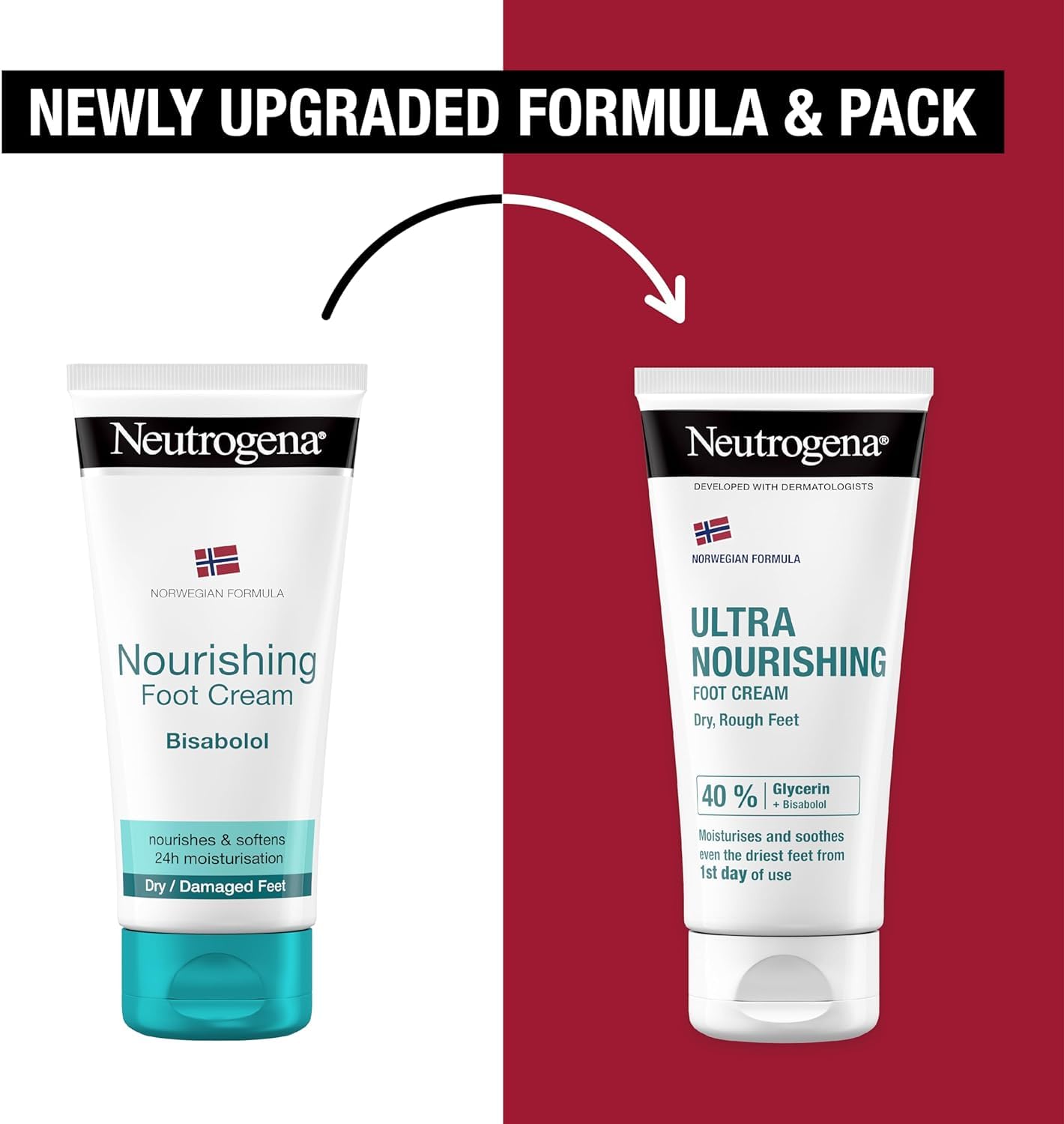 Neutrogena Norwegian Formula Ultra Nourishing Foot Cream for Dry Skin (1x 100ml), Intensely Moisturising Foot Cream Enriched with Glycerin, Relieving and Repairing Lotion for Dry Feet