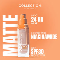 Collection Cosmetics Lasting Perfection Matte Foundation, Full Coverage, 24 Hour Wear, SPF 30, Contains Niacinamide, 27ml, Beige Warm