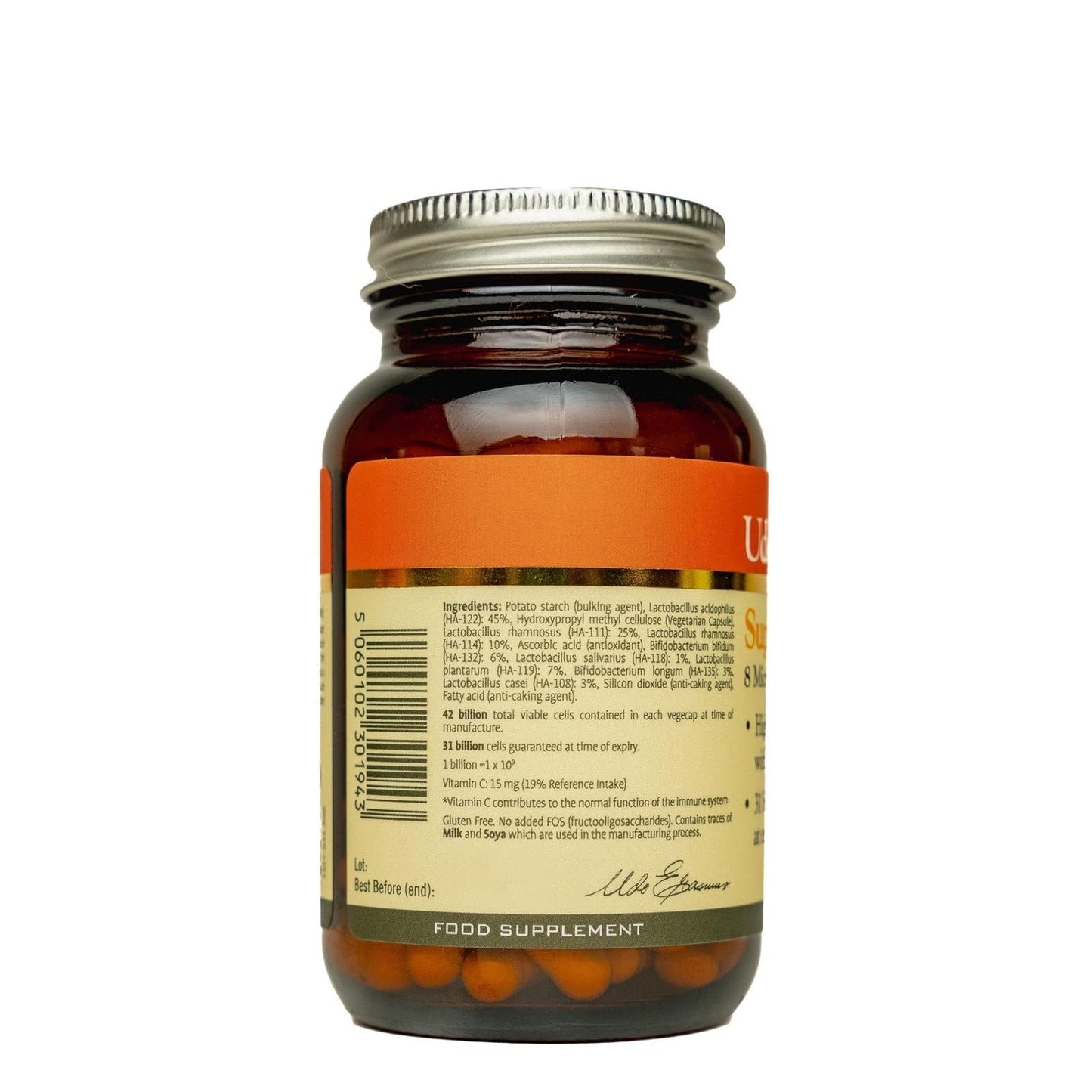 Udo's Choice Super 8 Immune Probiotics - Hi Count Microbiotics with Vitamin C - Supports Bowels and Digestive Health, One a Day Probiotics, 42 Billion Cell Count -8 Microbiotic Strains - 90 Capsules