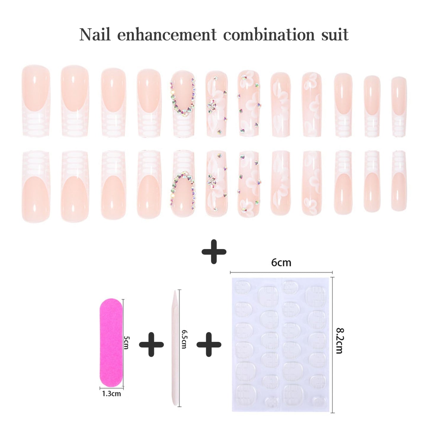 Angwis 24pcs Extra Long Square French White Tip Press on Nails With Rhinestone Flower - Removable Glue-on Full Cover Fake Nails for Women - Bridal Nail Art Accessories