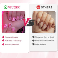 Viugex 24Pcs Short Square False Nails, French White Tip Fake Nails, 3D Pink Bow & Strawberry Design Press on Nails, Acrylic Full Cover Stick on Nail for Women Girls, Natural & Reusable, Easy to Apply