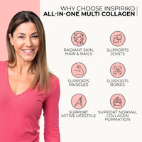 Inspiriko Multi Collagen Powder for Women - 10,000mg Type I, II, III, V & X Hydrolyzed Collagen Supplements for Women with Hyaluronic Acid, Vitamin C, Biotin & Copper, 30 Servings