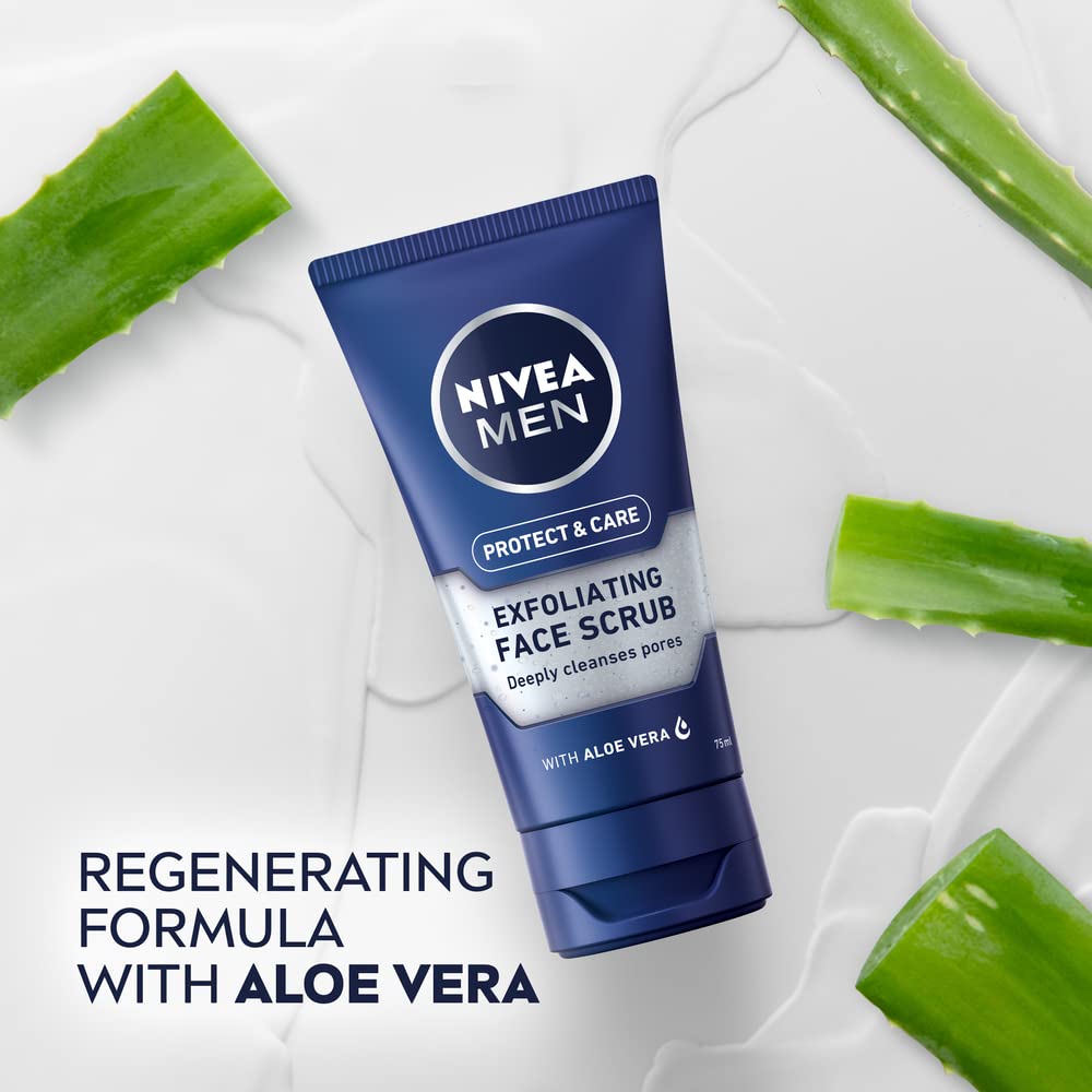 NIVEA MEN Protect & Care Exfoliating Face Scrub (75ml), Invigorating Men's Face Scrub and Cleanser with Aloe Vera, Exfoliating and Refreshing