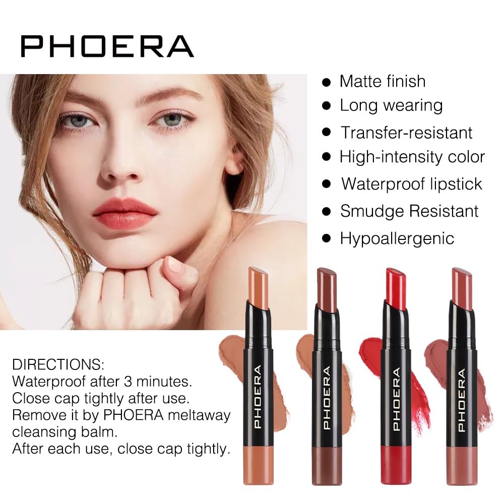 Phoera PHOERA Ultra Matte Non-Transfer Lipstick, 24hr Long-Lasting, Waterproof, Smudge Resistant, High-Intensity Colour, Creamy Matte, Hypoallergenic (302 JANET)