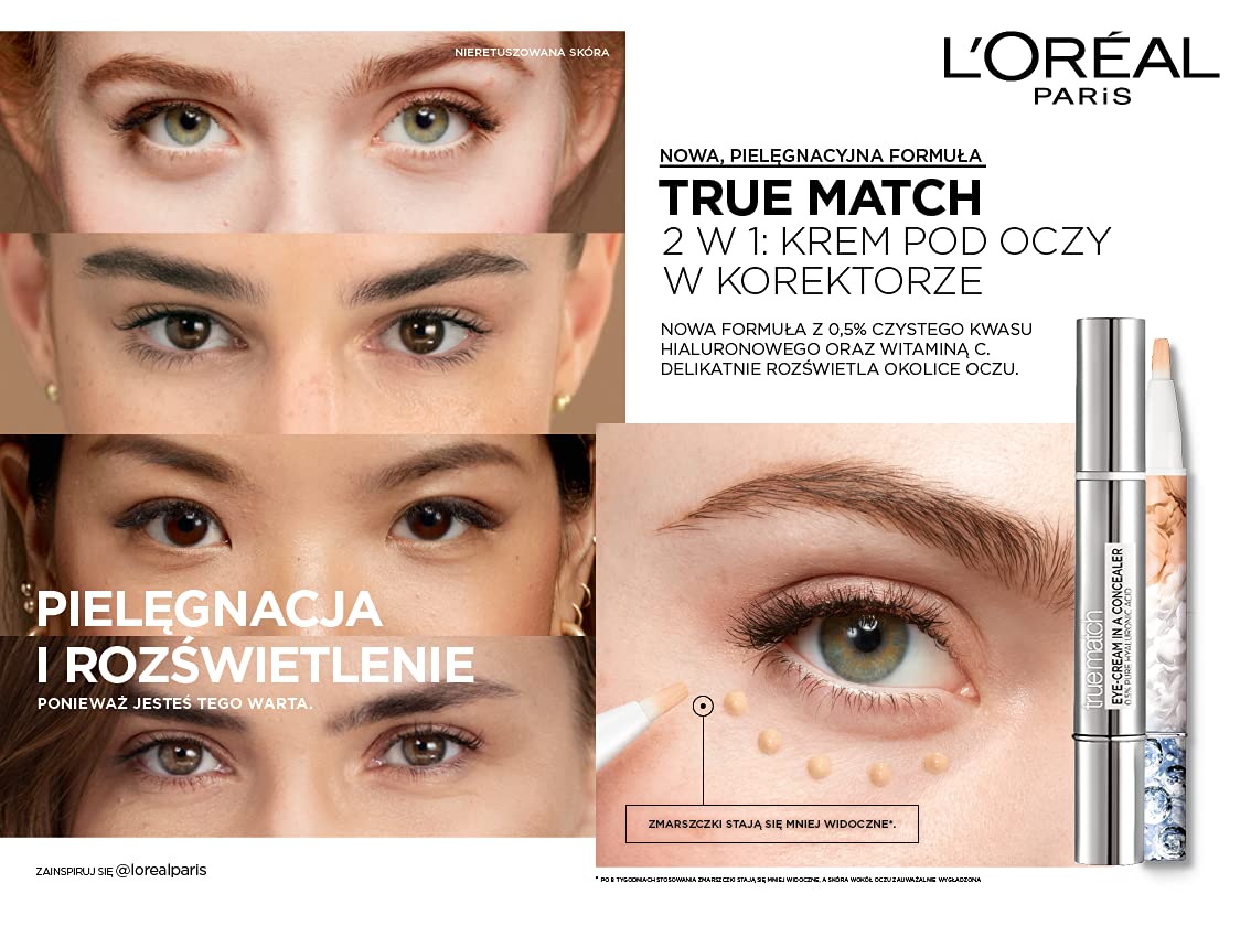 L'Oreal Paris True Match Concealer Eye Cream, Shade 1-2R, SPF 20, 0.023 kg