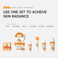 Quiyum Turmeric Vitamin C Skincare Set, Radiance, Hydrating Face & Body Care Kit, Serum,Eye Cream, Cream,Facial Oil,Handmade Soap & Clay Mask, Pamper Gift Set for Women Teenage Girls Mom Birthday