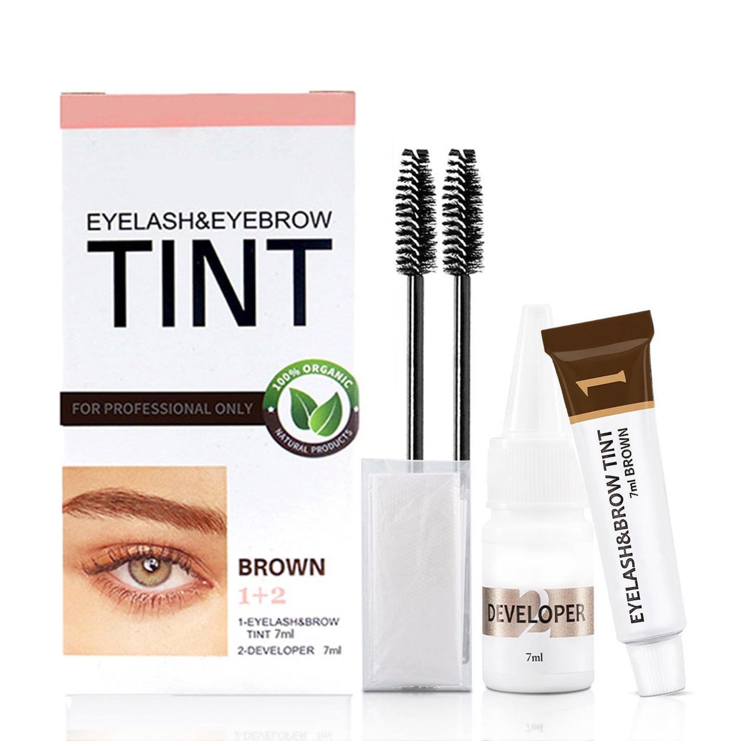 Eyebrow & Lash Tint, Brown Eyebrow Tint Kit, Fast & Easy Brow Dye Starter Kit, Long-Lasting Eye Brow Tint Lash Tint Kit For Natural Trendy Shaping Brow (Brown)