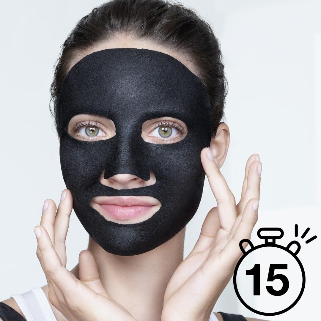 Garnier Pure Charcoal and Algae Sheet Mask, Purifying and Hydrating Face Mask With Hyaluronic Acid, LHA & Black Algae, Tightens Enlarged Pores & Purifies Skin, Vegan Tissue Mask, 28g