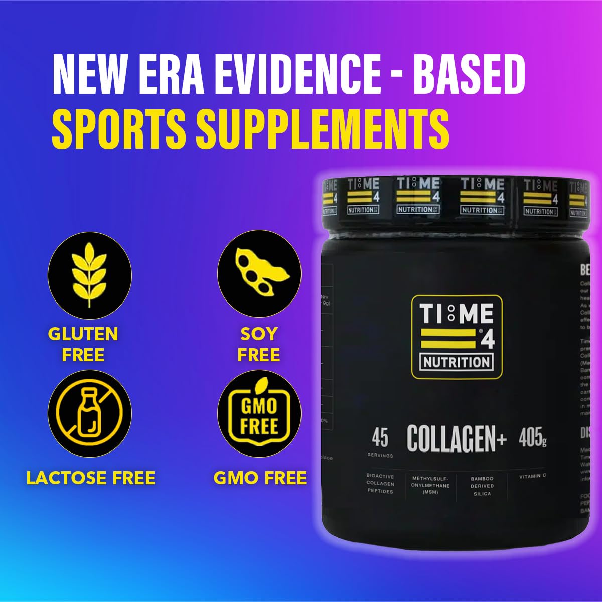 Time 4 Nutrition Time 4 Collagen + 45 Servings – Pure Hydrolysed Collagen Powder for Women & Men, MSM, Silica from Bamboo & Vitamin C – Collagen Protein Powder for Joint Care, Bones, Hair, Nails, Skin & Wrinkles