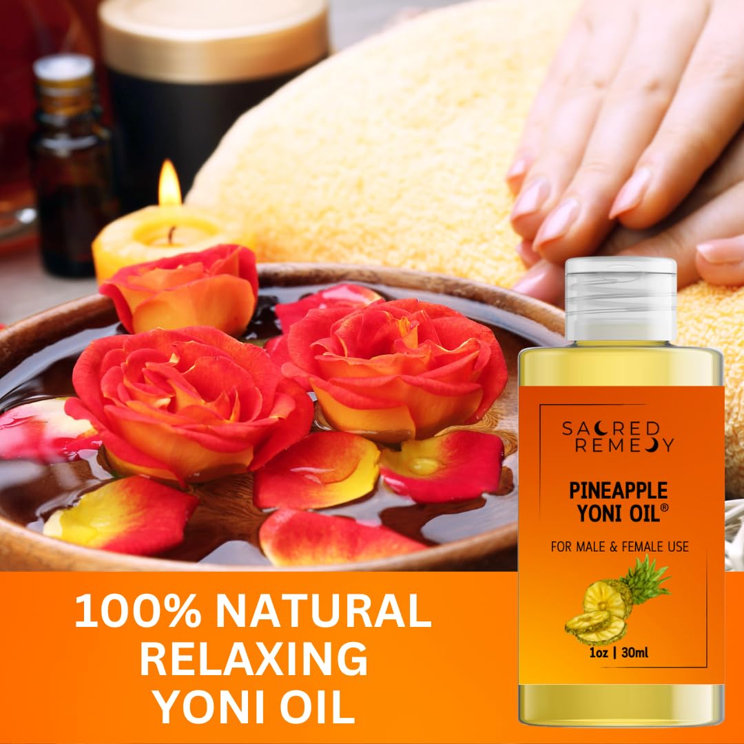 Sacred Remedy Pineapple Yoni Oil Potent, Hydrating, Moisturising Lotion Oil. 100% Natural & Vegan. Reduces Friction, Chaffing & Dryness. Balances PH Level & Fresh Scent with Vitamin E (50ml)